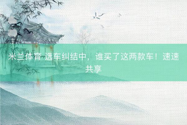 米兰体育 选车纠结中，谁买了这两款车！速速共享