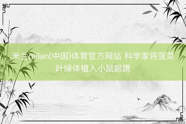米兰milan(中国)体育官方网站 科学家将菠菜叶绿体植入小鼠眼睛