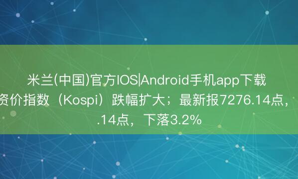 米兰(中国)官方IOS|Android手机app下载 韩国笼统资价指数（Kospi）跌幅扩大；最新报7276.14点，下落3.2%