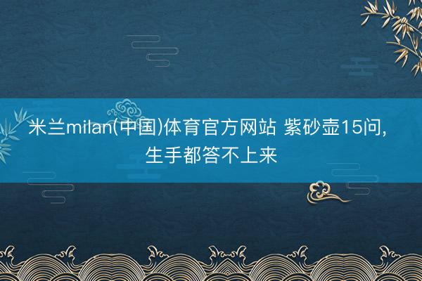 米兰milan(中国)体育官方网站 紫砂壶15问, 生手都答不上来